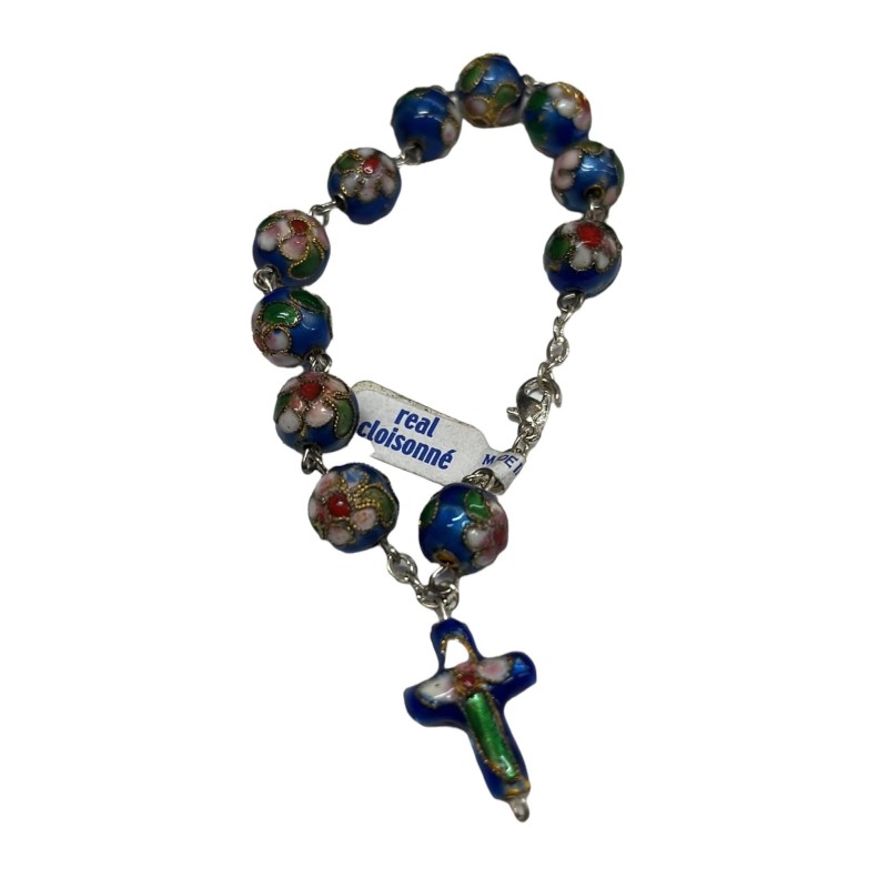 Pulsera Rosario flor azul, italiana