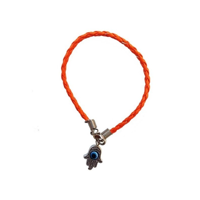 Pulsera cuero MANO DE FATIMA  trenza con OJO TURCO  (AMULETO mal de ojo) 1cm