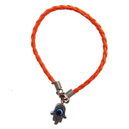 Pulsera cuero MANO DE FATIMA  trenza con OJO TURCO  (AMULETO mal de ojo) 1cm